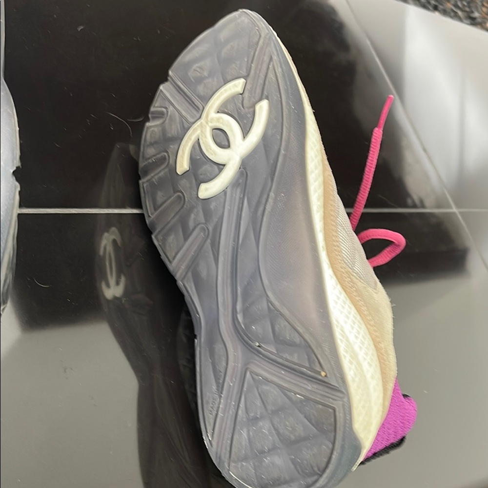 CHANEL Women's Beige and Pink Sneakers - Picture 10 of 15